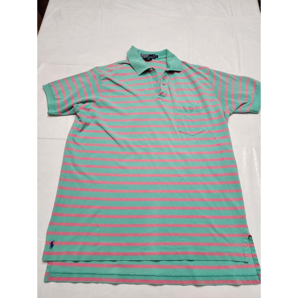 Polo Ralph Lauren Polo Shirt Mens Large Green Striped Pocket Classic Big Shirt